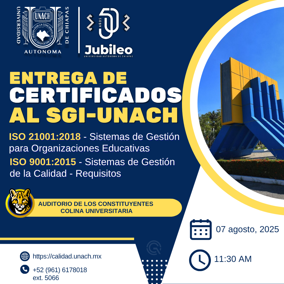 Entrega de certificados ISO al SGI-UNACH