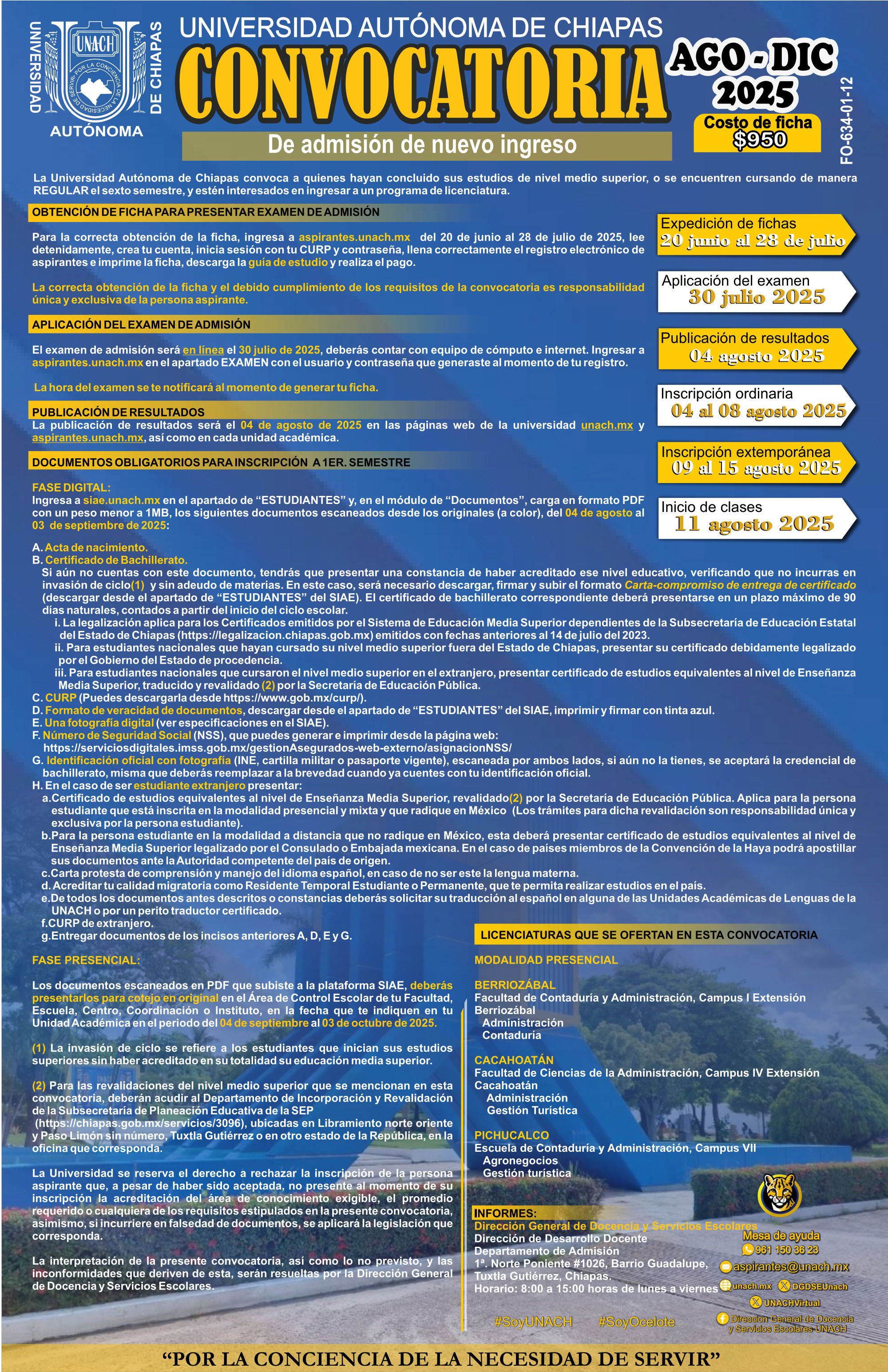 Convocatoria de admisión de nuevo ingreso agosto - diciembre 2025